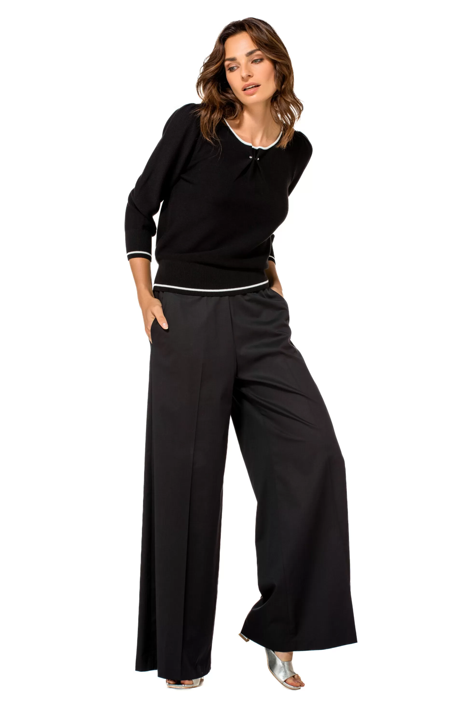 Outlet 1248-10 / Fijn Gebreide Bicolor Pull Vrouwen Pulls