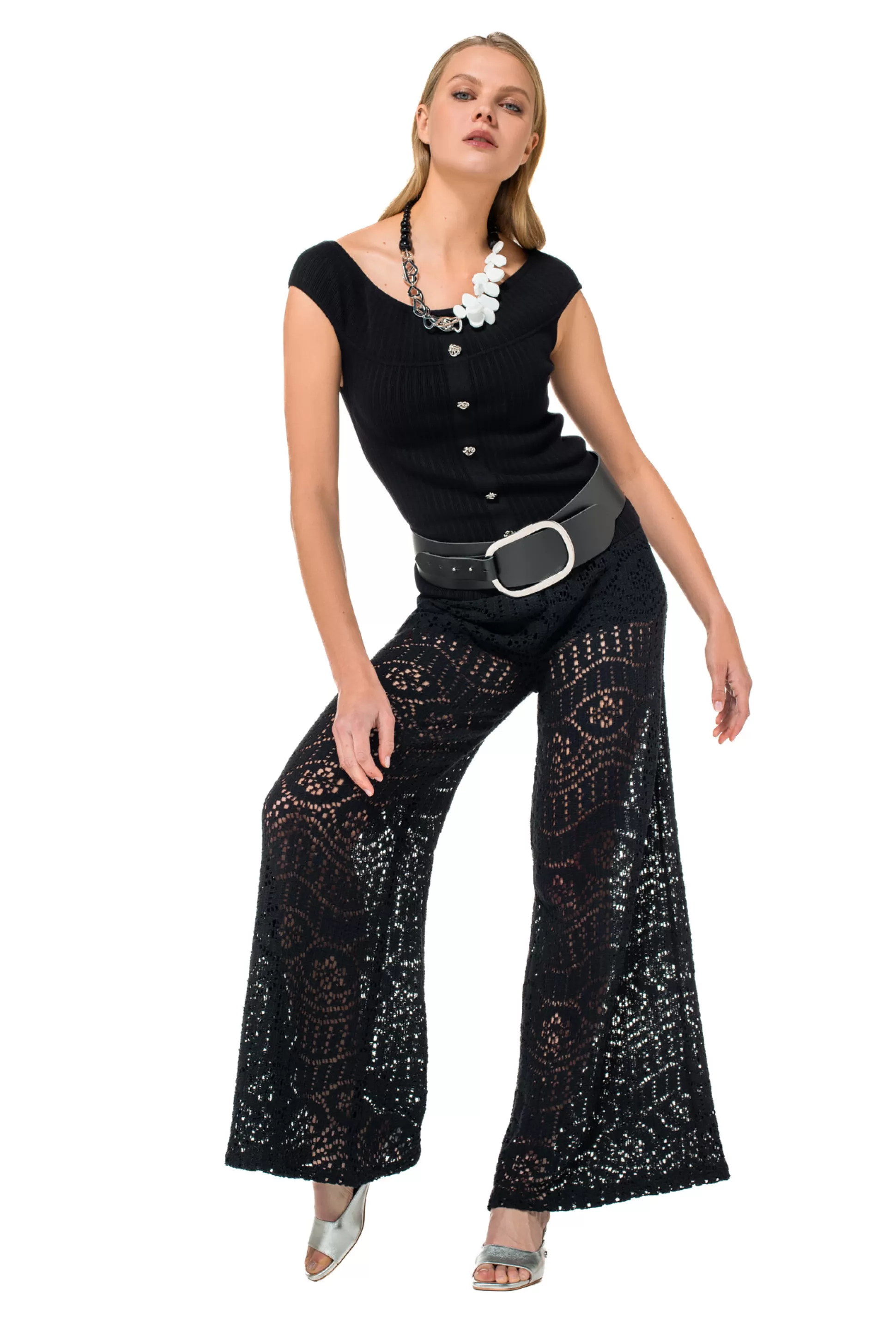 Cheap 1546-10 / Soepelvallende Broek In Crochet, Wijd Been, Normal Waist Vrouwen Broeken