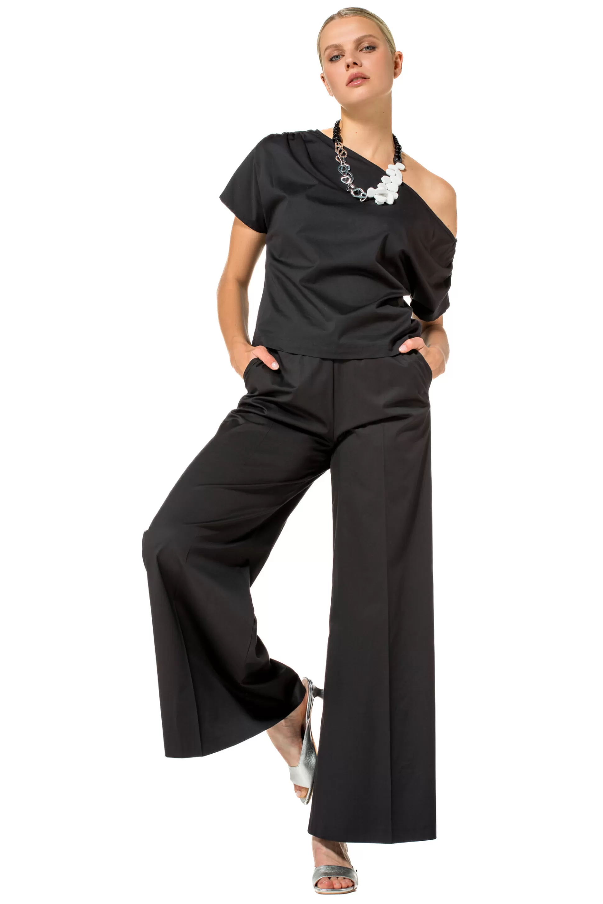 New 1569-10 / Comfortabele Wijde Broek In Katoen, Normal Waist Vrouwen Broeken