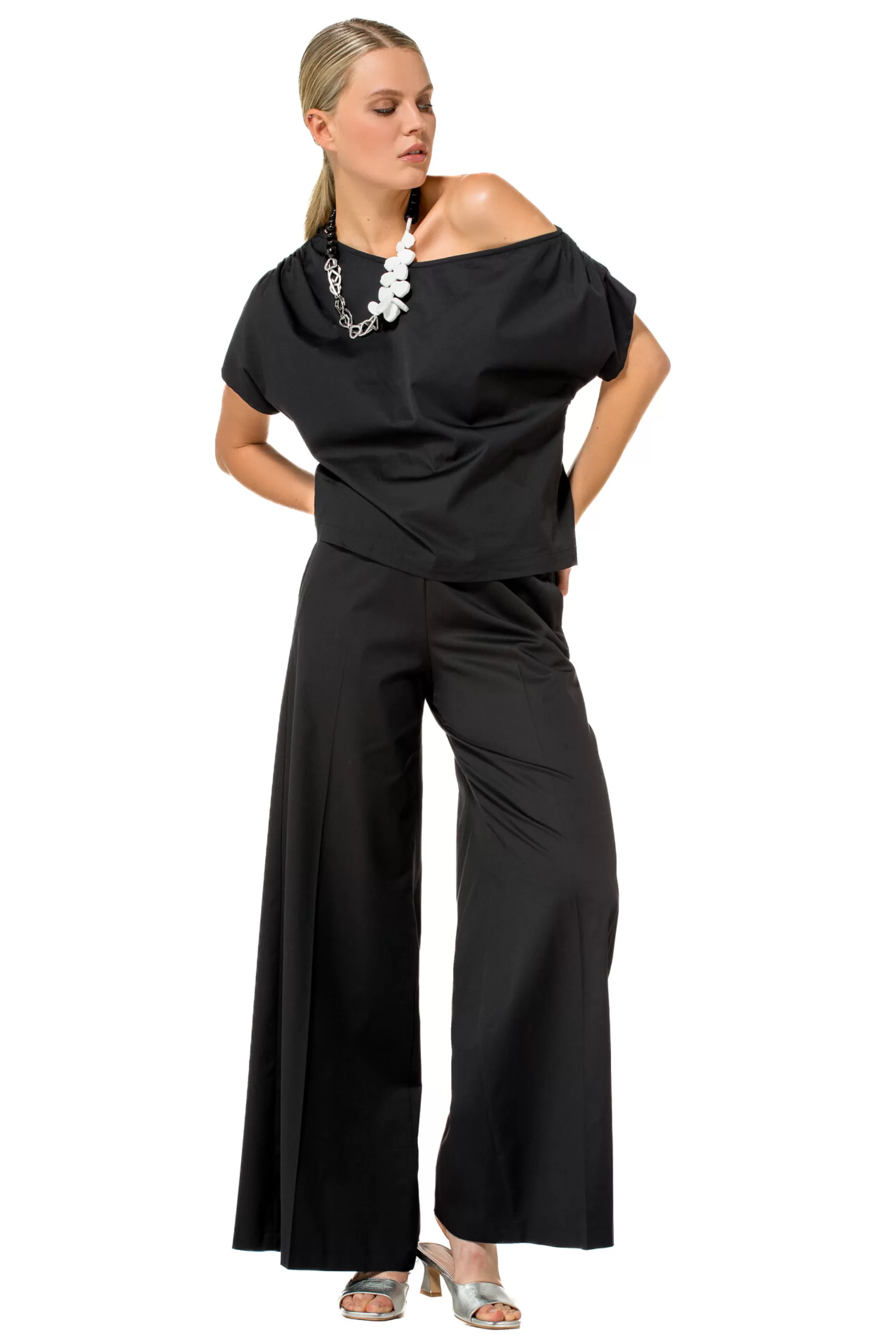 New 1569-10 / Comfortabele Wijde Broek In Katoen, Normal Waist Vrouwen Broeken