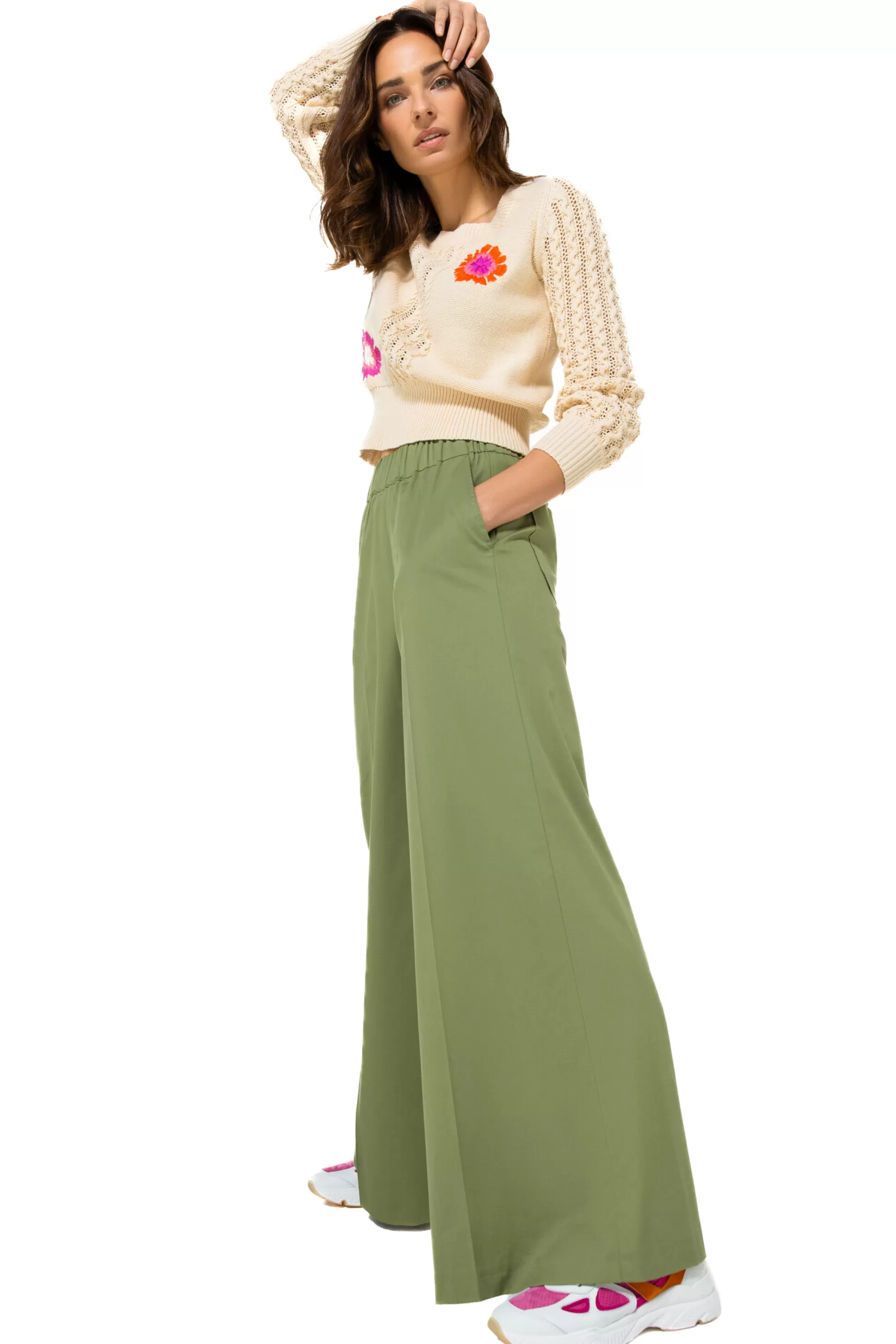 Store 1569-60 / Comfortabele Wijde Broek In Katoen, Normal Waist Vrouwen Broeken