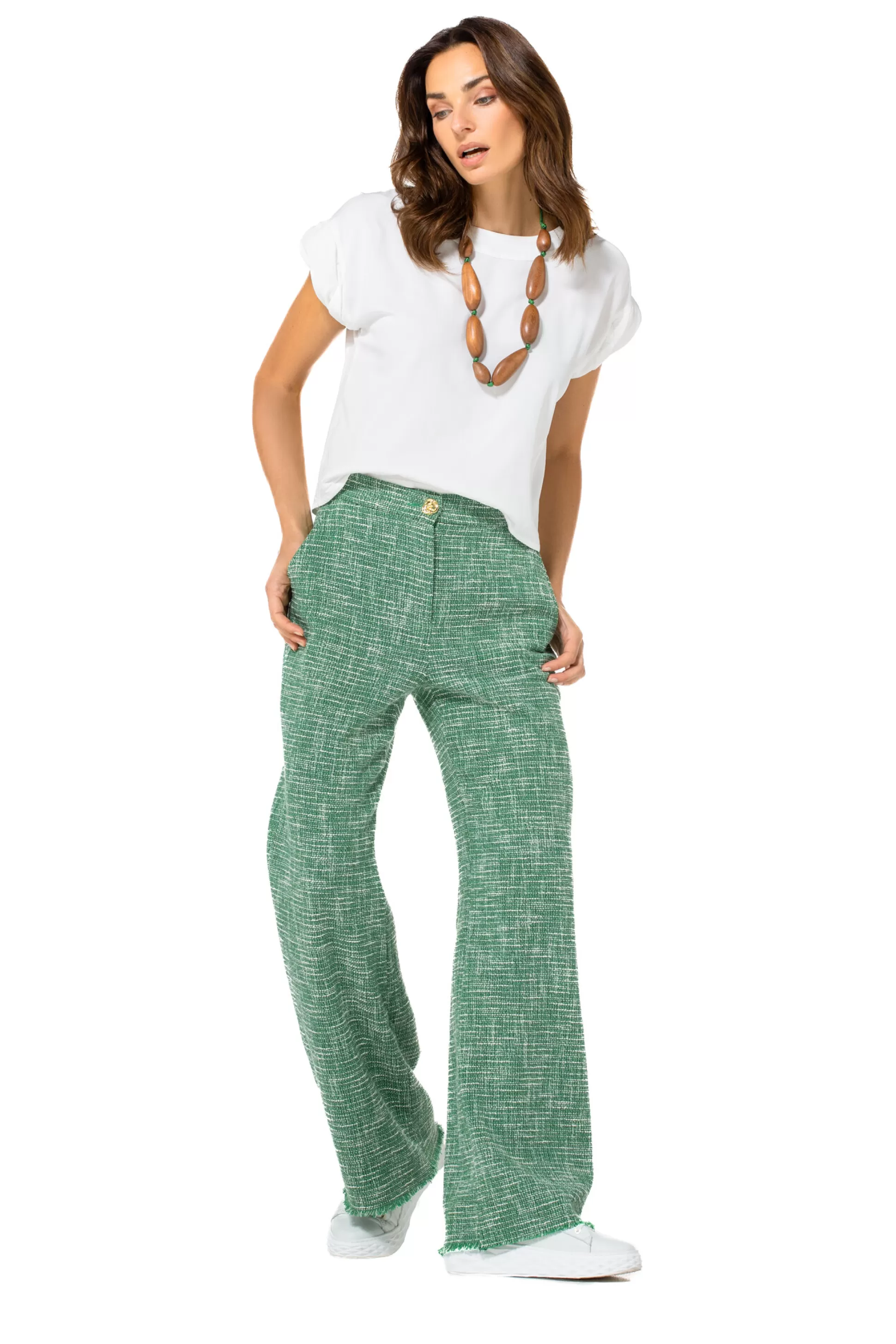 Flash Sale 1588-62 / Broek In Fijne Bouclette, Wijd Been, Normal Waist Vrouwen Broeken